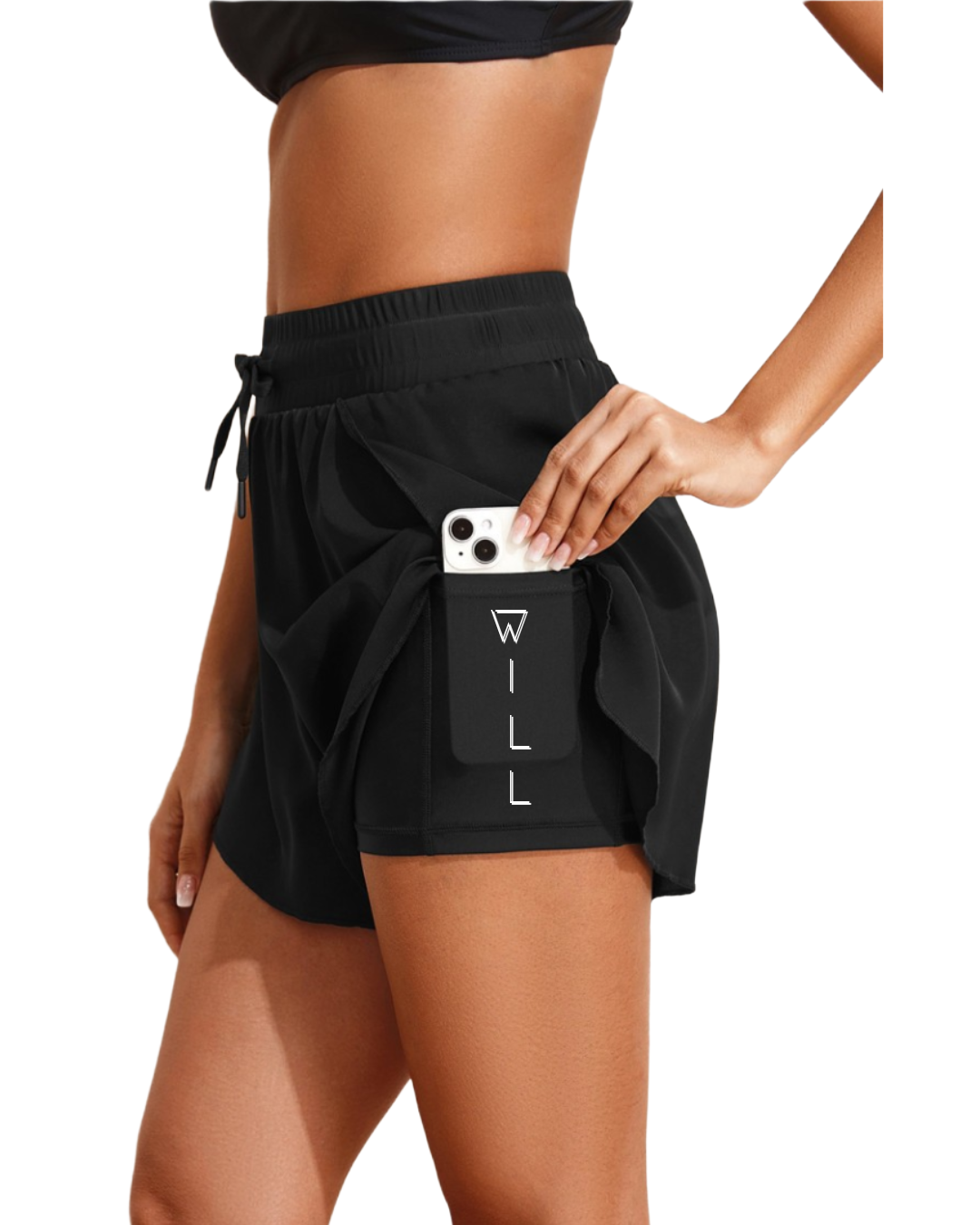 high waisted 2 in 1 side pocket shorts